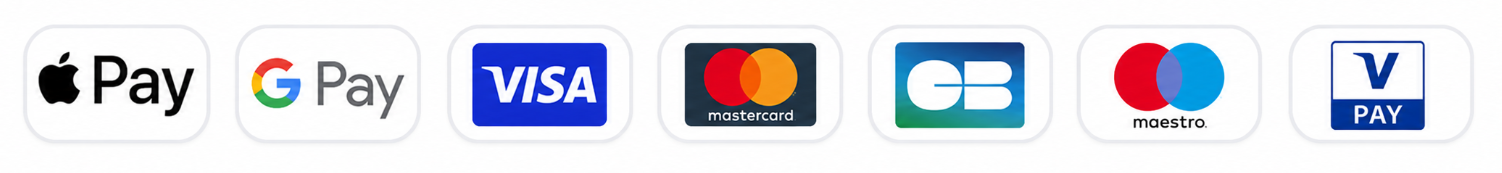 Apple Pay, Google Pay, Visa, Mastercard, Cartes Bancaires, Maestro, V Pay